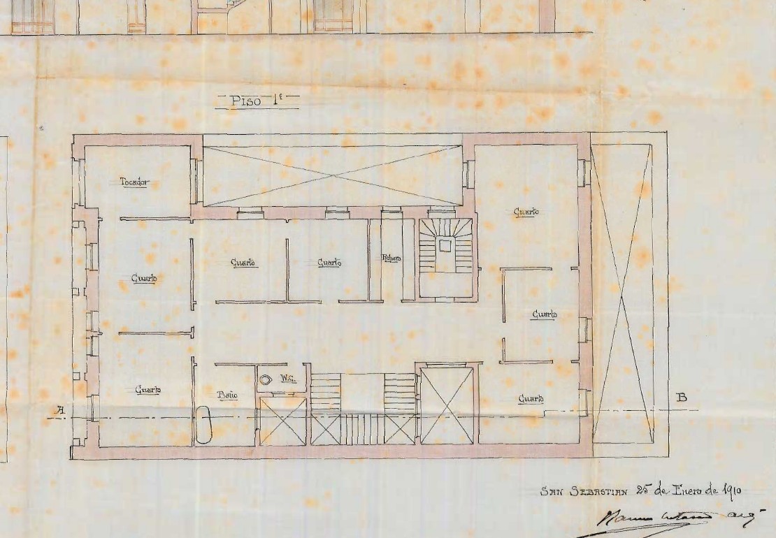 Detalle del plano original del primer piso de 1910