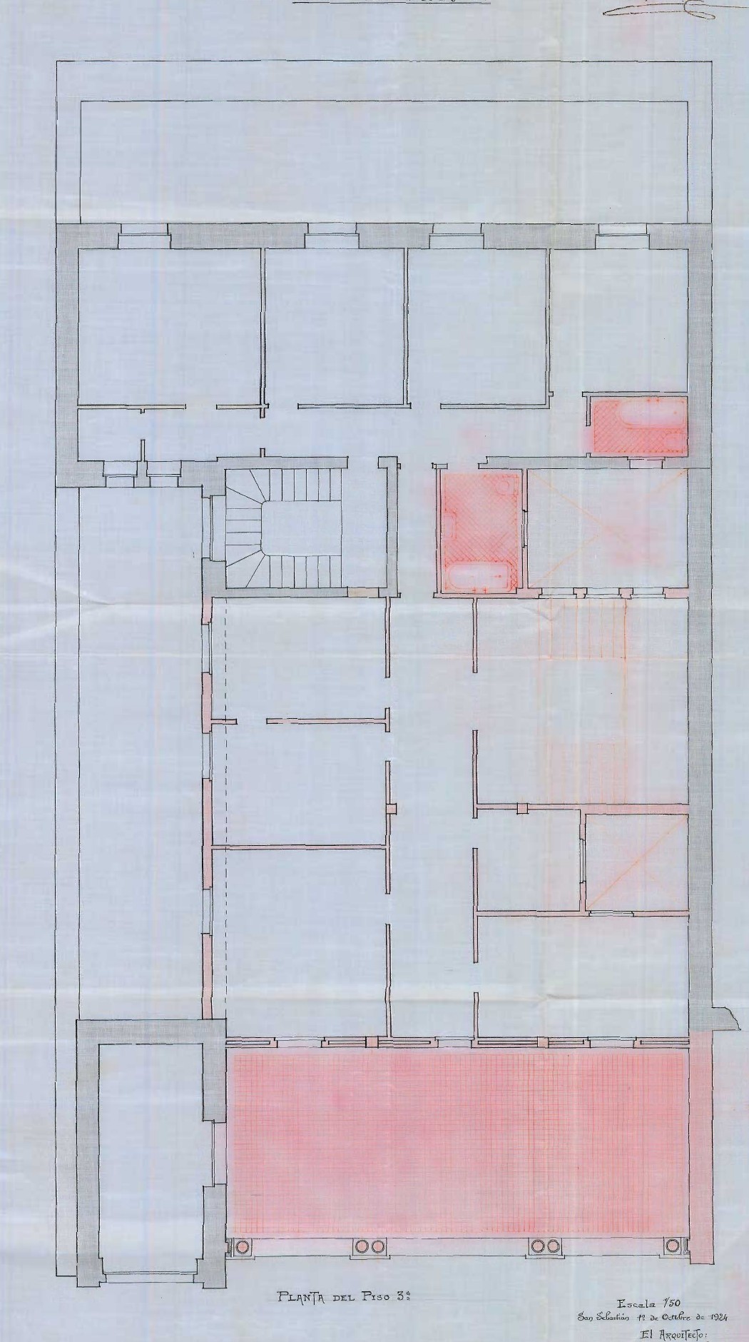 Plano original del tercer piso en la ampliación de 1924