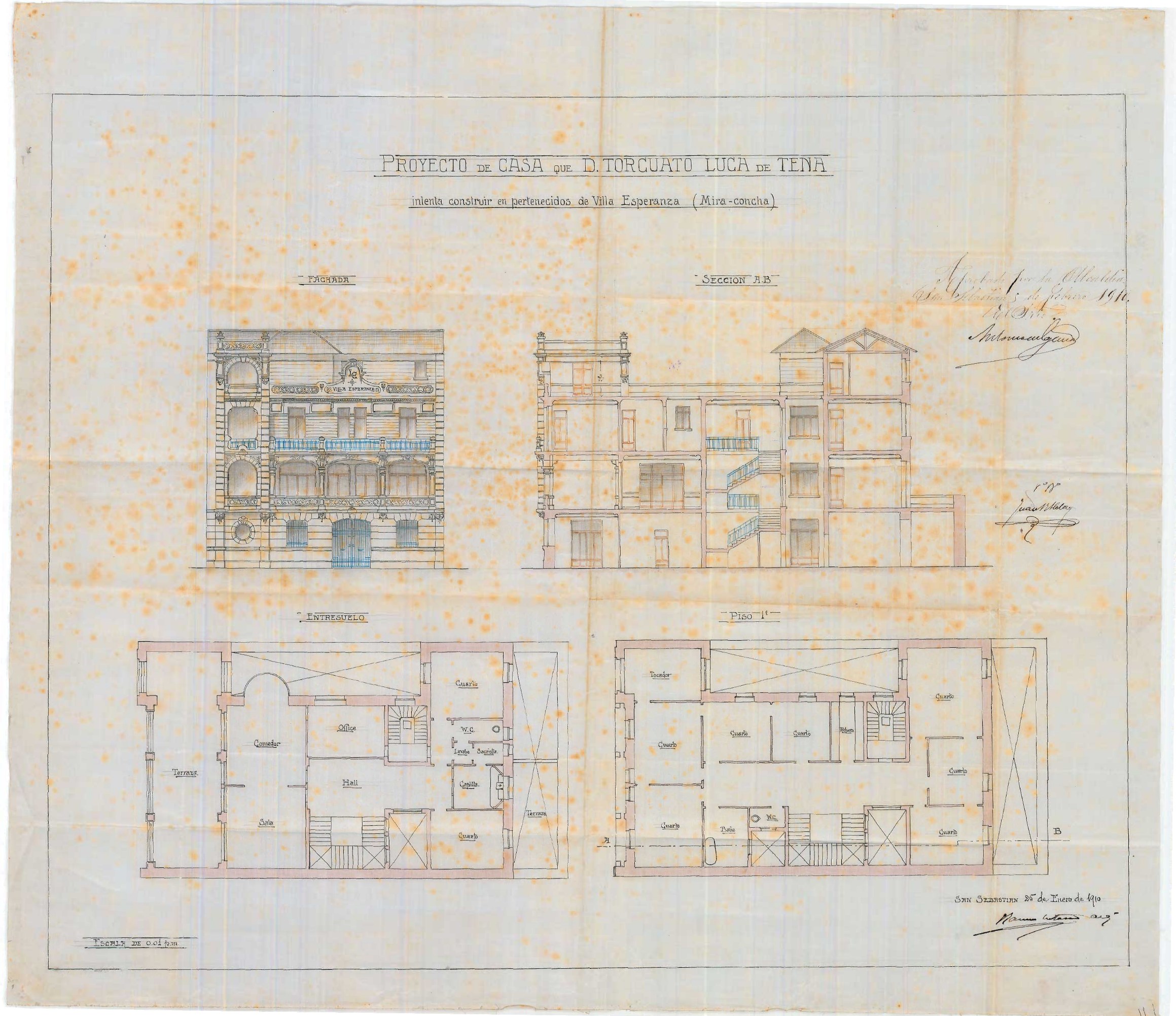 Lámina del proyecto de Villa Esperanza de 1910